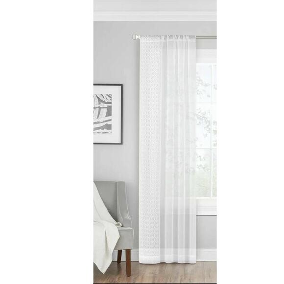 Hudson Other - Hudson Hill Ripples 50" x 84" Embroidered Sheer Rod Pocket Window Panel - White
